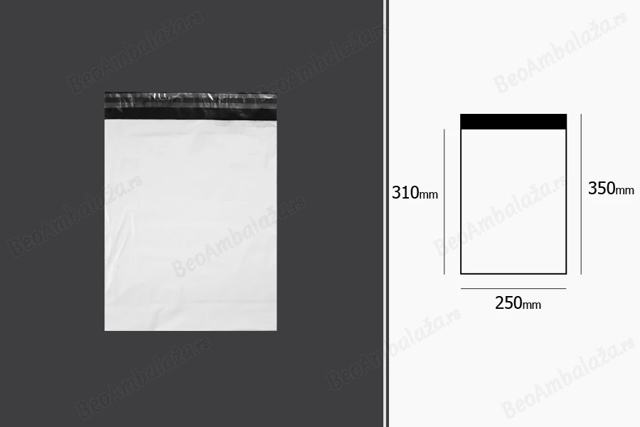 Bela plastična kesa 250x350mm (za A4 format) sa samolepljivim zatvaranjem, za slanje poštom - 100 kom-dimenzije_slike