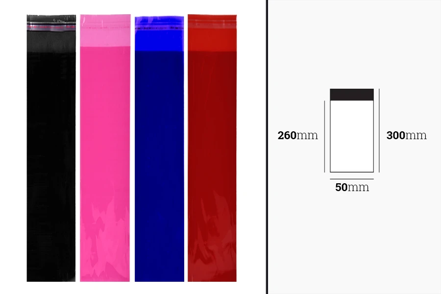 Poluprovidna kesa u više boja 50x300mm sa samolepljivim zatvaranjem - 100 kom Poluprovidna kesa u više boja 50x300mm sa samolepljivim zatvaranjem - 100 kom-dimenzije_slike