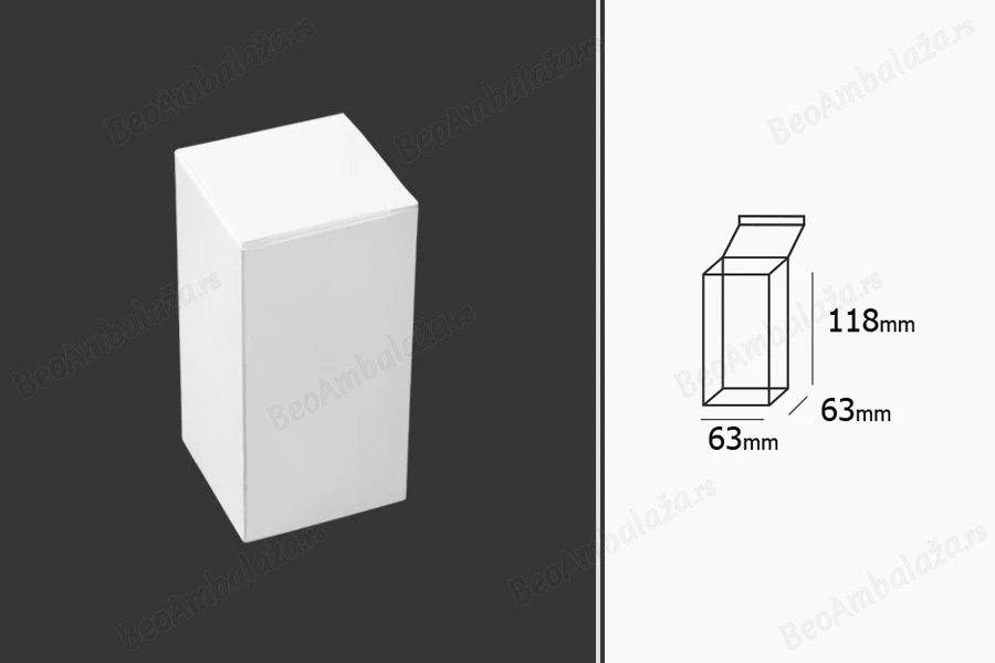 Kartonska kutija u beloj boji 63x63x118mm - 20 kom-dimenzije_slike