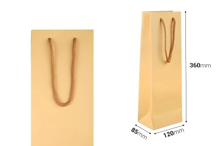 Papirne bež kese za vinske boce sa braon trakom 120x85x360 mm - 12 kom-2