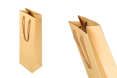 Papirne bež kese za vinske boce sa braon trakom 120x85x360 mm - 12 kom-1