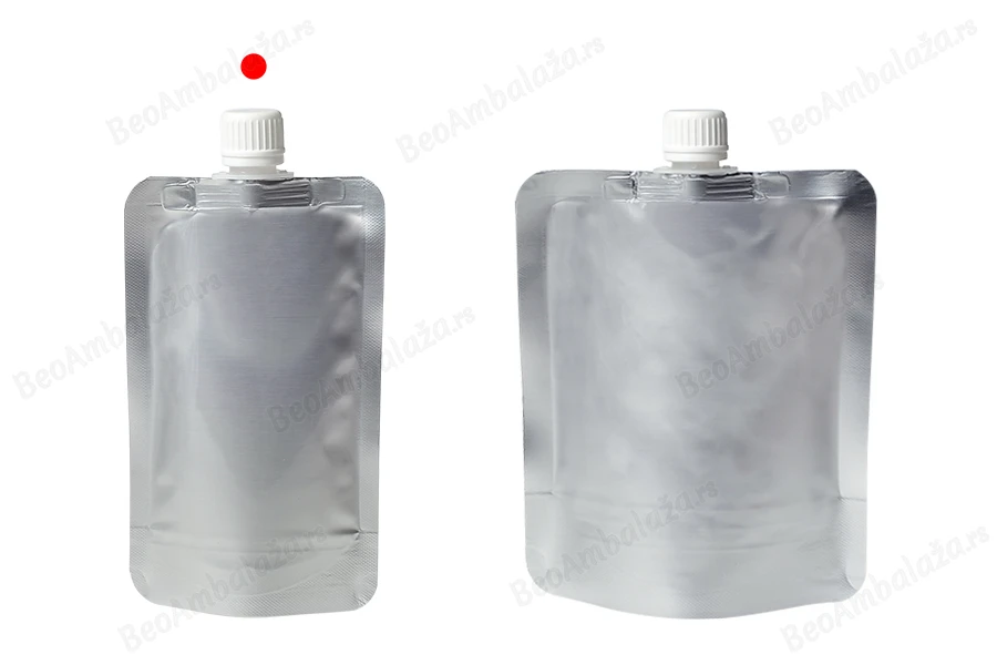 Aluminijumska DoyPack kesica za tečnost od 200ml sa belim plastičnim sigurnosnim zatvaračem – 50 kom-grupa_slika