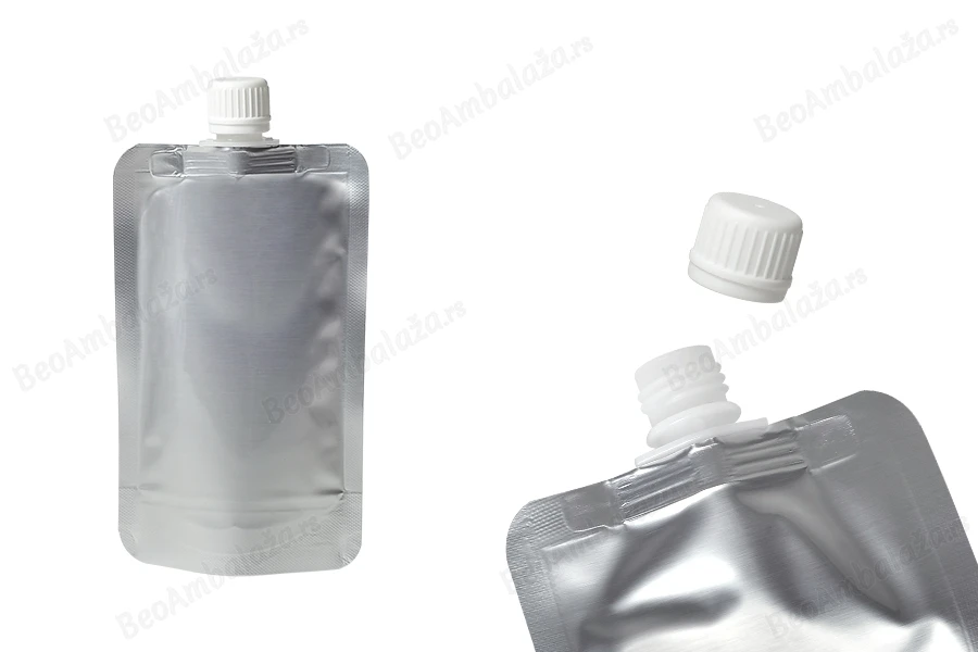 Aluminijumska DoyPack kesica za tečnost od 200ml sa belim plastičnim sigurnosnim zatvaračem – 50 kom-slika_proizvoda