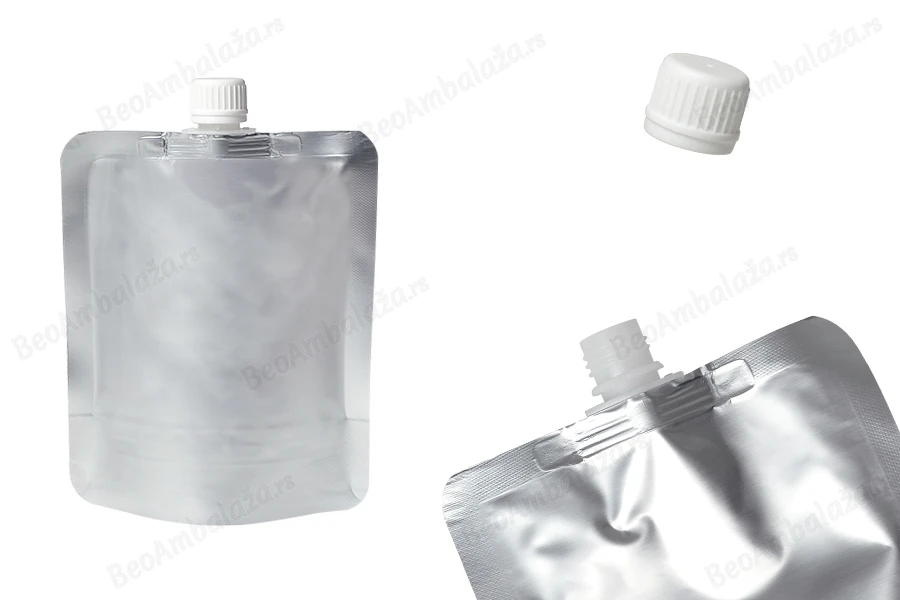 Aluminijumska DoyPack kesica za tečnost od 300ml sa belim plastičnim zatvaračem – 50 kom-slika_proizvoda