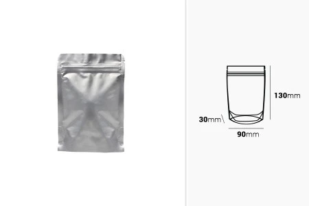 Aluminijumske DoyPack kesice sa zip zatvaranjem, ovalnim dnom i sa mogućnošću termo lepljenja 90x30x130 mm - 100 kom-2