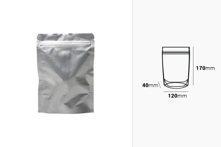 Aluminijumske DoyPack kesice sa zip zatvaranjem, ovalnim dnom i sa mogućnošću termo lepljenja 120x40x170mm - 100kom-2