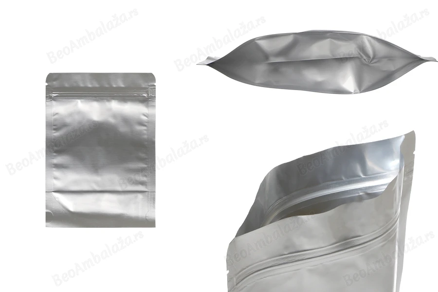 Aluminijumske DoyPack kesice sa zip zatvaranjem, ovalnim dnom i sa mogućnošću termo lepljenja 120x40x170mm - 100kom-slika_proizvoda