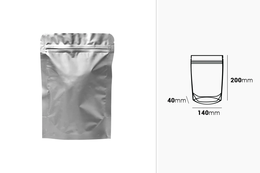 Aluminijumske DoyPack kesice sa zip zatvaranjem, ovalnim dnom i sa mogućnošću termo lepljenja 140x40x200mm - 100kom