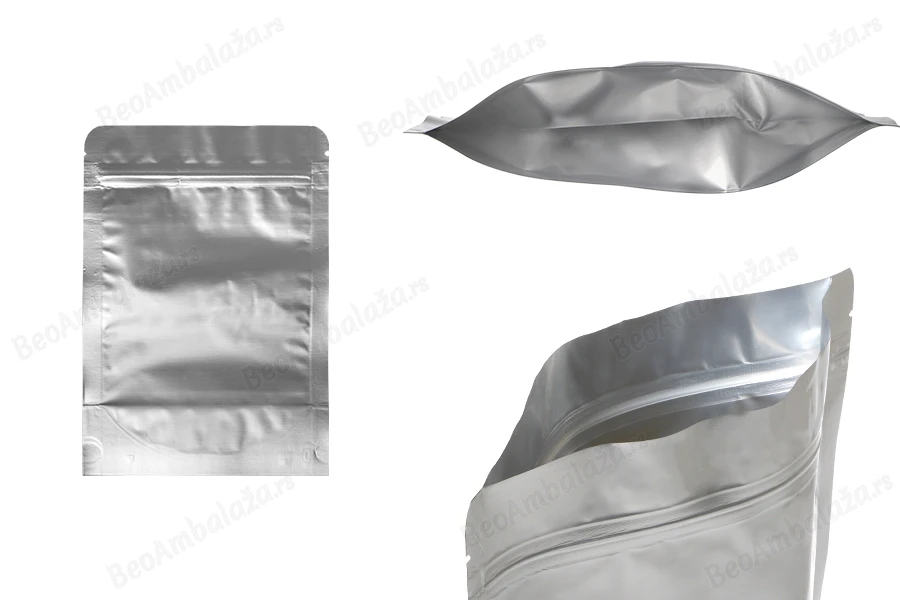 Aluminijumske DoyPack kesice sa zip zatvaranjem, ovalnim dnom i sa mogućnošću termo lepljenja 140x40x200mm - 100kom-slika_proizvoda