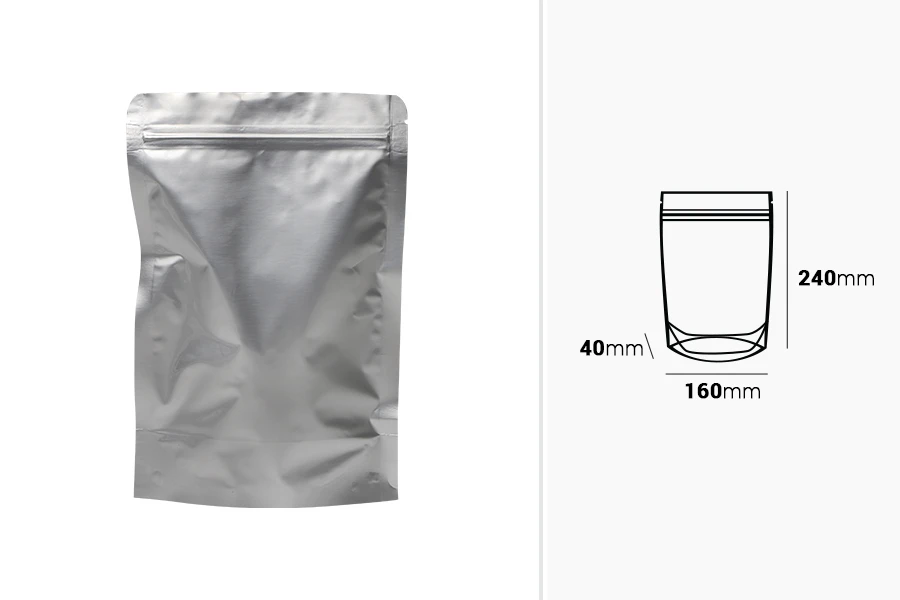 Aluminijumske DoyPack kesice sa zip zatvaranjem, ovalnim dnom i sa mogućnošću termo lepljenja 160x40x240mm - 100kom Aluminijumske DoyPack kesice sa zip zatvaranjem, ovalnim dnom i sa mogućnošću termo lepljenja 160x40x240mm - 100kom