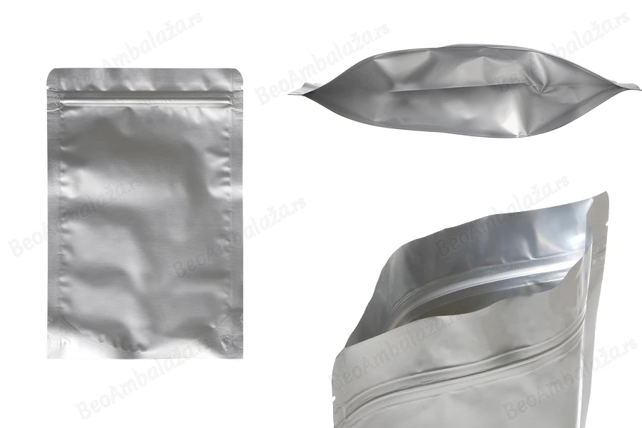 Aluminijumske DoyPack kesice sa zip zatvaranjem, ovalnim dnom i sa mogućnošću termo lepljenja 160x40x240mm - 100kom-slika_proizvoda