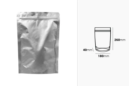 Aluminijumske DoyPack kesice sa zip zatvaranjem, ovalnim dnom i sa mogućnošću termo lepljenja 180x40x260mm - 100kom-2