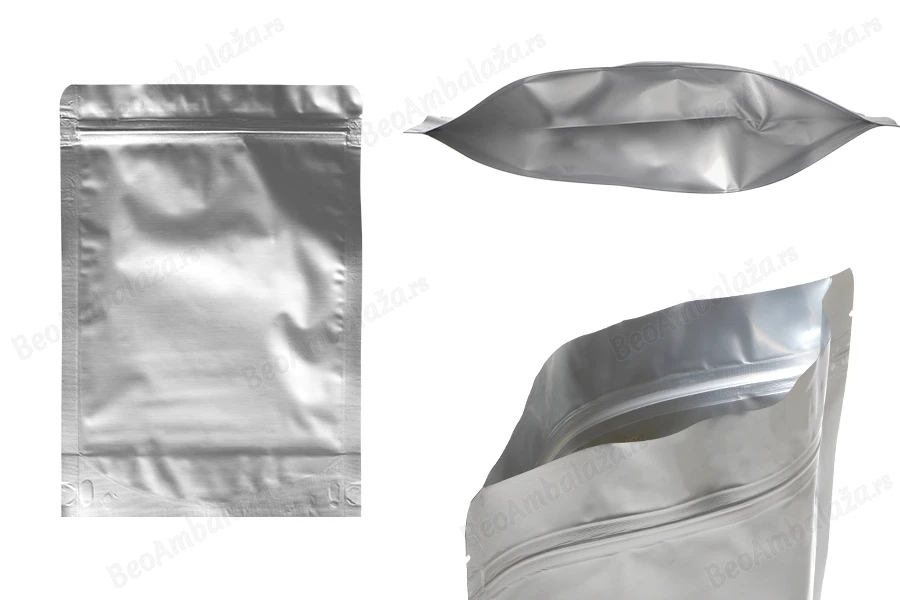 Aluminijumske DoyPack kesice sa zip zatvaranjem, ovalnim dnom i sa mogućnošću termo lepljenja 180x40x260mm - 100kom-slika_proizvoda