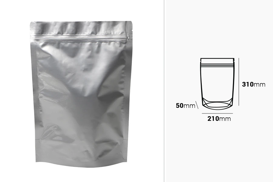 Aluminijumske DoyPack kesice sa zip zatvaranjem, ovalnim dnom i sa mogućnošću termo lepljenja 210x50x310mm - 100kom-dimenzije_slike