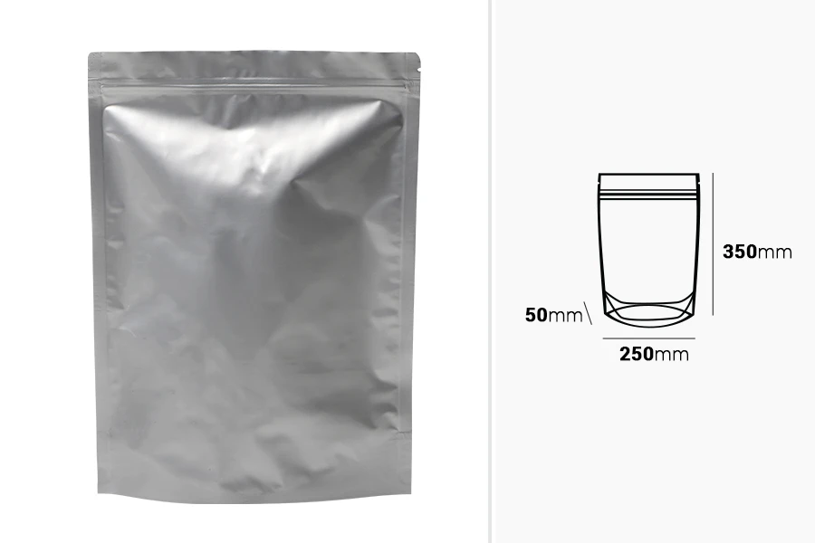 Aluminijumske DoyPack kesice sa zip zatvaranjem, ovalnim dnom i sa mogućnošću termo lepljenja 250x50x350mm - 100kom-dimenzije_slike