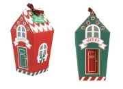 Božićna kartonska poklon kutijica u obliku kućice 70x70x195 mm sa trakom i karticom - 10 kom-slika_proizvoda