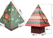 Božićna kartonska poklon kutija 150x150x240 mm u obliku jelke, sa trakom  - 10 kom-dimenzije_slike