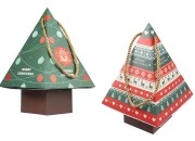 Božićna kartonska poklon kutija 150x150x240 mm u obliku jelke, sa trakom  - 10 kom-slika_proizvoda