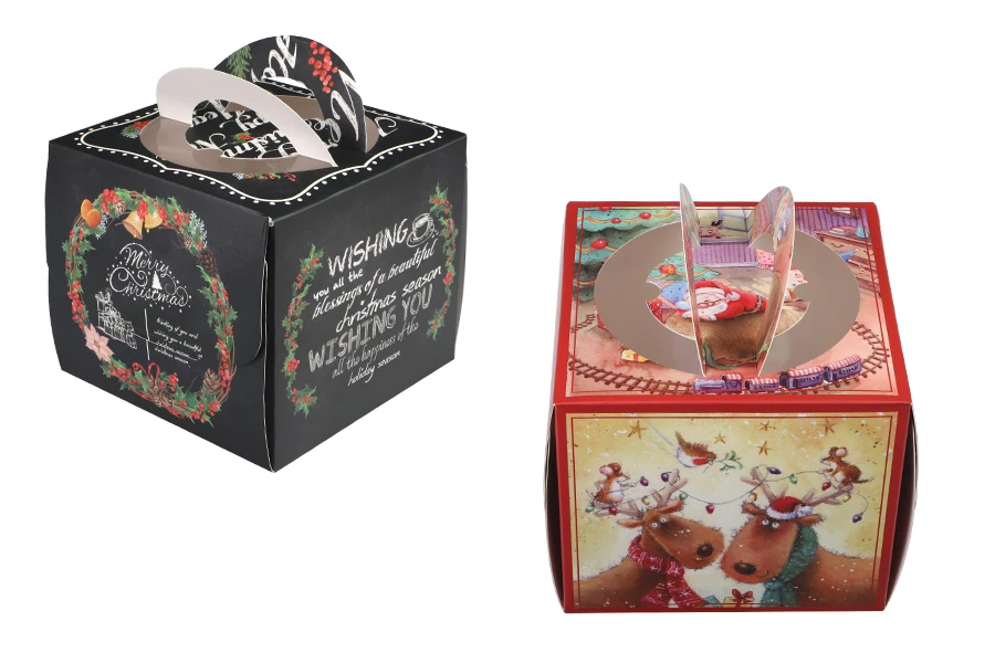 Božićna kartonska poklon kutijica 150x150x130 mm sa prozorom i drškom  - 10 kom-slika_proizvoda
