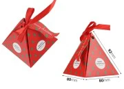 Božićna kartonska poklon kutija 80x80x92 mm u obliku piramide, sa ukrasnom trakom i karticom - 10 kom-dimenzije_slike
