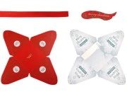 Božićna kartonska poklon kutija 80x80x92 mm u obliku piramide, sa ukrasnom trakom i karticom - 10 kom-grupa_slika