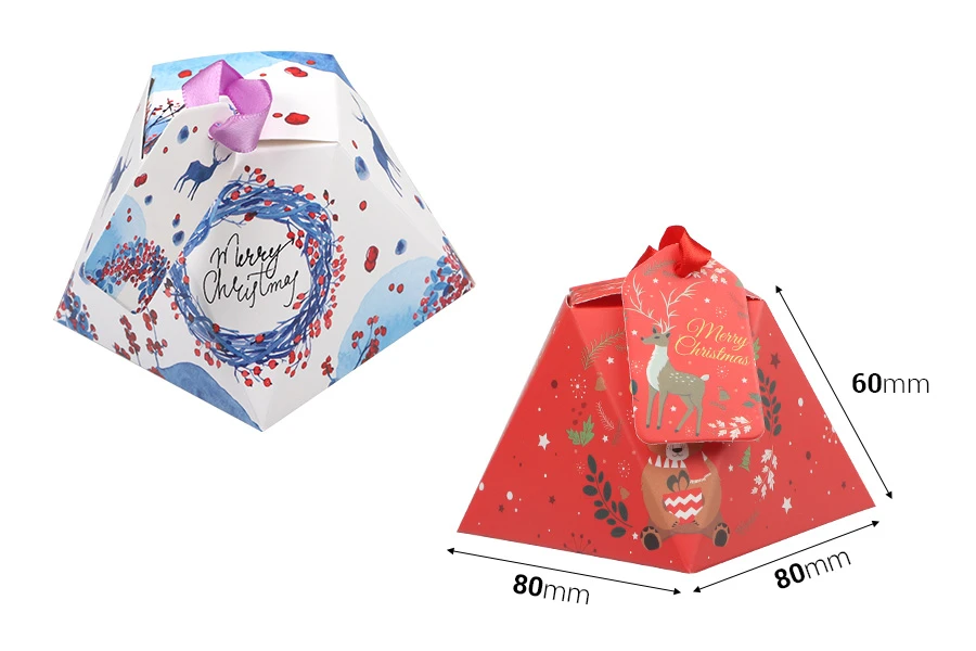 Božićna kartonska poklon kutija 80x80x60 mm sa ukrasnom trakom i karticom - 10 kom-dimenzije_slike