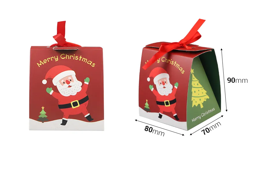 Božićna kartonska poklon kutijica 80x70x90 mm sa trakom  - 10 kom-dimenzije_slike