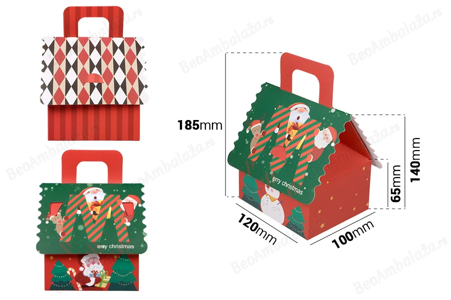 Božićna poklon kutijica sa drškom 120x100x140 mm raznih boja - 25 kom-dimenzije_slike
