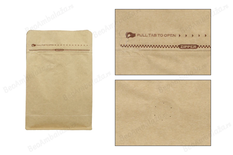 Aluminijumske DoyPack 130x70x200 mm  kesice sa ventilom, kraft spoljnom oblogom, sigurnosnom tračicom i zipom, na termo zatvaranje, idealne za kafu - 50kom-