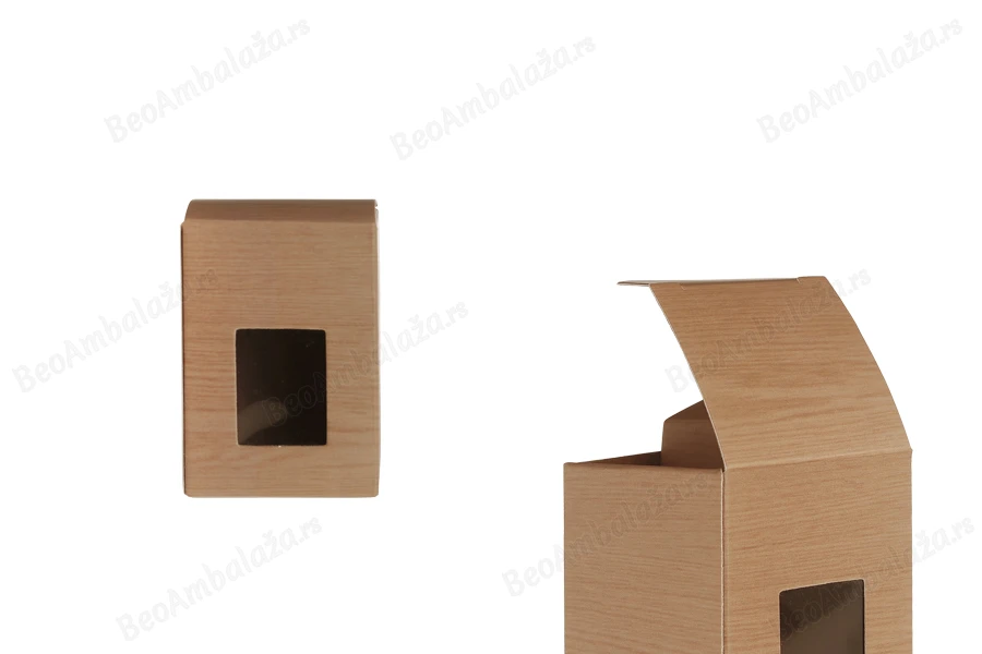 Kartonska kutija 45x45x65mm sa prozorom, u dezenu drveta, za teglice za kreme od 30mL i 40mL - 50 kom-slika_proizvoda