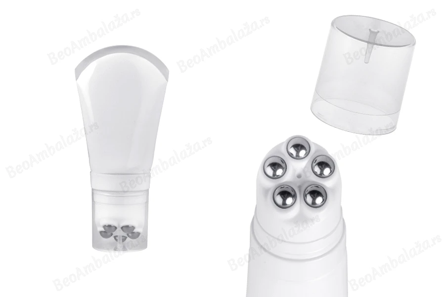 Plastična bela tubica 100mL sa metalnim roll on kuglicama i providnim zatvaračem-slika_proizvoda