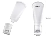 Plastična bela tubica 150mL sa metalnim roll on kuglicama i providnim zatvaračem Plastična bela tubica 150mL sa metalnim roll on kuglicama i providnim zatvaračem