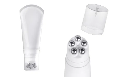 Plastična bela tubica 150mL sa metalnim roll on kuglicama i providnim zatvaračem-1