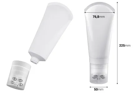 Plastična bela tubica 200mL sa metalnim roll on kuglicama i providnim zatvaračem-2