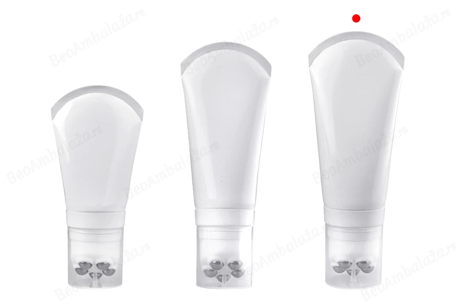 Plastična bela tubica 200mL sa metalnim roll on kuglicama i providnim zatvaračem-grupa_slika