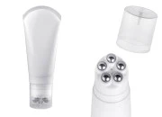 Plastična bela tubica 200mL sa metalnim roll on kuglicama i providnim zatvaračem