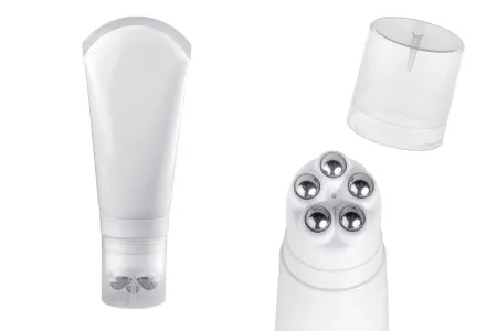 Plastična bela tubica 200mL sa metalnim roll on kuglicama i providnim zatvaračem-1