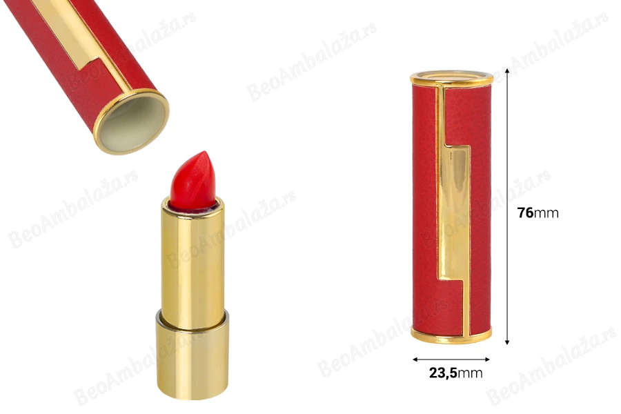 Tubica za karmin ili ruž 3,5gr u crvenoj boji sa kožnom teksturom - 5 kom-dimenzije_slike
