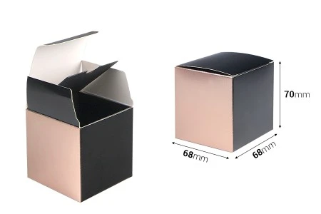 Kartonska kutija 68x68x70 mm u mat crnoj - roze zlatnoj boji sa unutrašnjim kartonskim uloškom - 20 kom-2