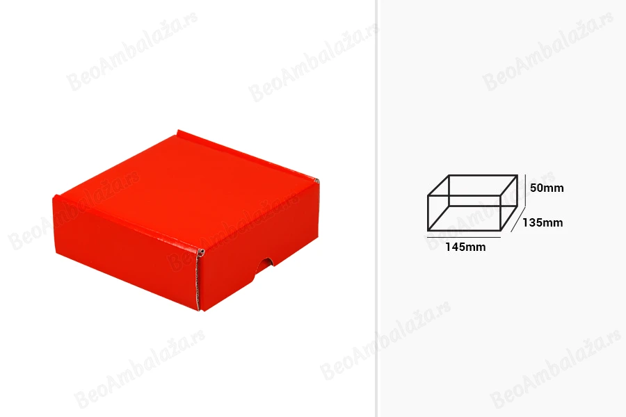 Kartonska kutija 145x135x50mm bez prozora, u sjajno crvenoj boji - 20 kom-dimenzije_slike