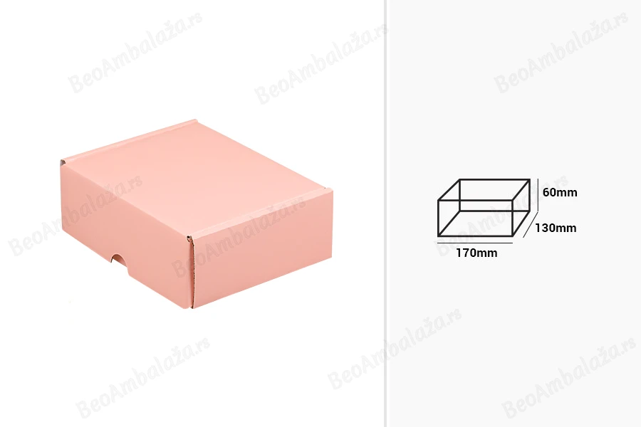 Kartonska kutija 170x130x60mm bez prozora, u sjajno roze boji - 20 kom-dimenzije_slike