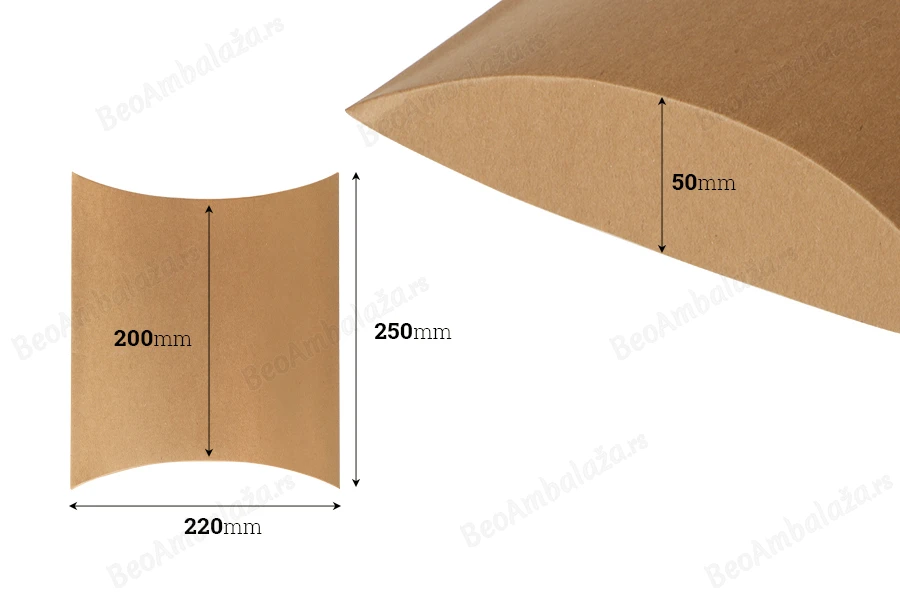 Papirna kraft jastuk - kutija 250x220x50mm - 20 kom-dimenzije_slike