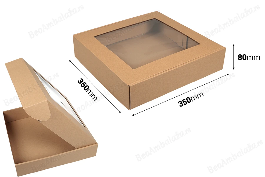 Kutija od kraft papira 350x350x80mm sa prozorom - 20 kom-dimenzije_slike