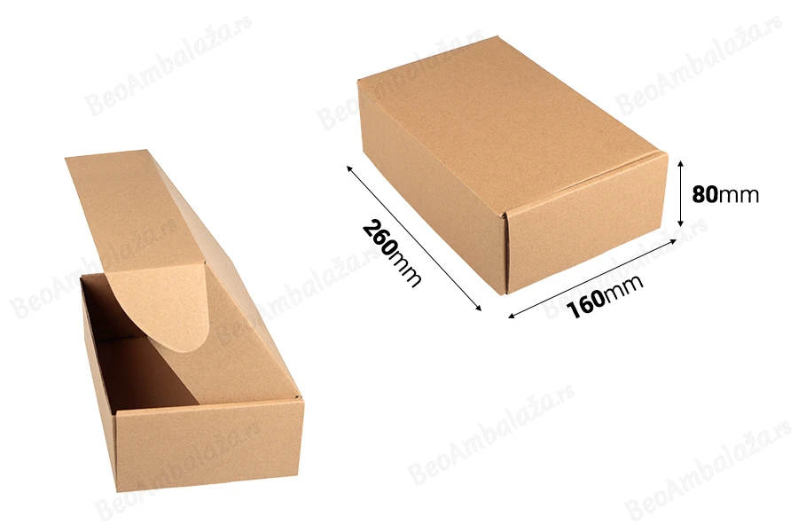 Kraft kutija 260x160x80 mm za pakovanje bez prozora – 20 kom-dimenzije_slike