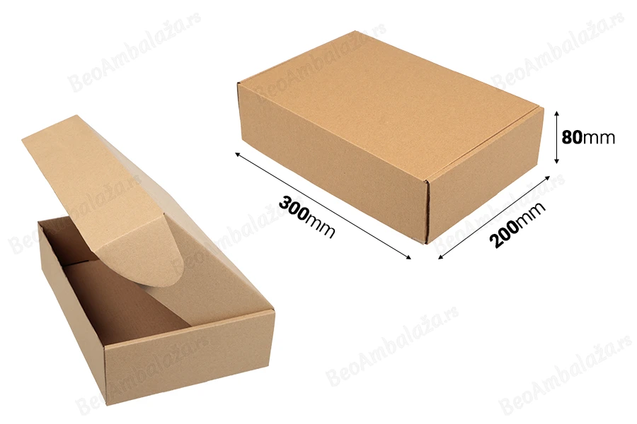 Kraft kutija 300x200x80 mm za pakovanje bez prozora – 20 kom-dimenzije_slike