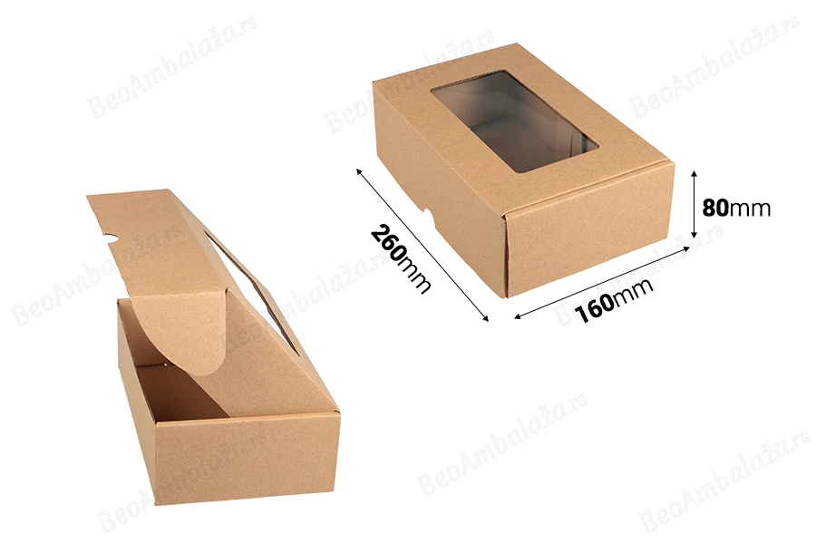 Kraft kutija 260x160x80 mm za pakovanje sa prozorom – 20 kom-dimenzije_slike