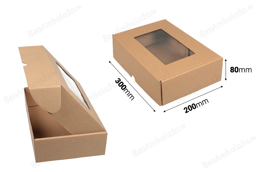 Kutija od kraft papira 300x200x80 mm sa prozorom - 20 kom-dimenzije_slike