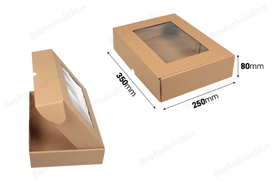 Kraft kutija 350x250x80 mm za pakovanje sa prozorom – 20 kom-dimenzije_slike
