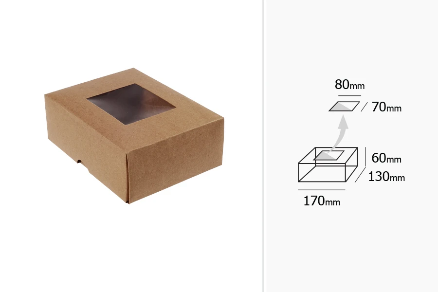 Kartonska kraft kutija sa prozorom 170x130x60mm - 20 kom Kartonska kraft kutija sa prozorom 170x130x60mm - 20 kom