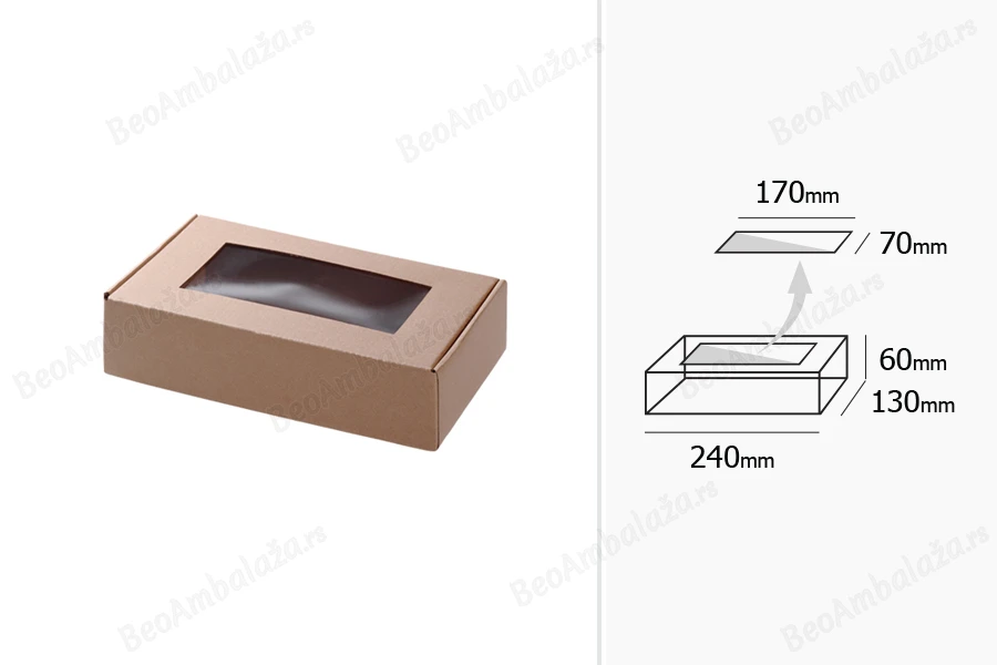 Kutija od kraft papira 240x130x60mm sa prozorom - 20 kom-dimenzije_slike